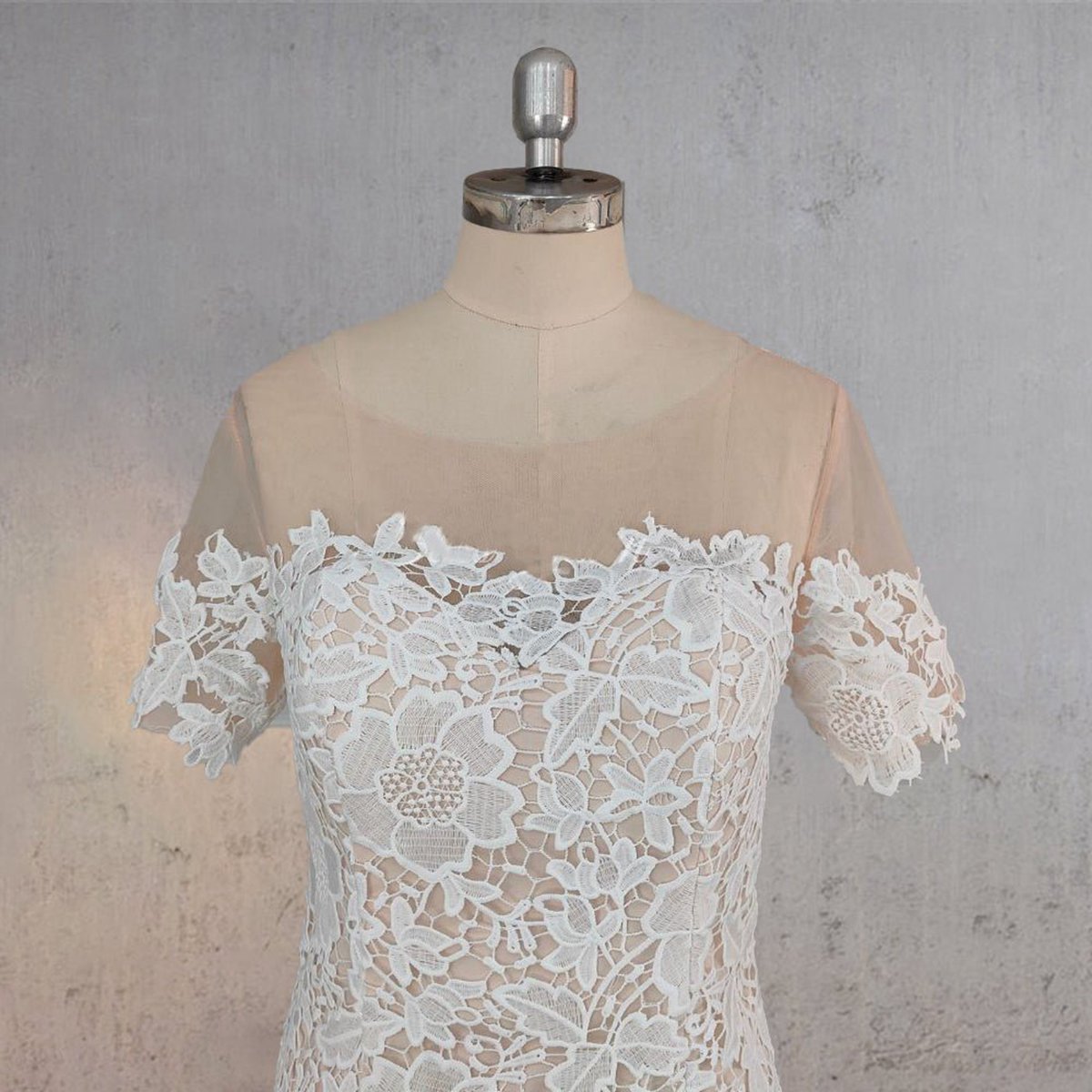 Mermaid Scoop Illusion Neck Floral Wedding Dresses