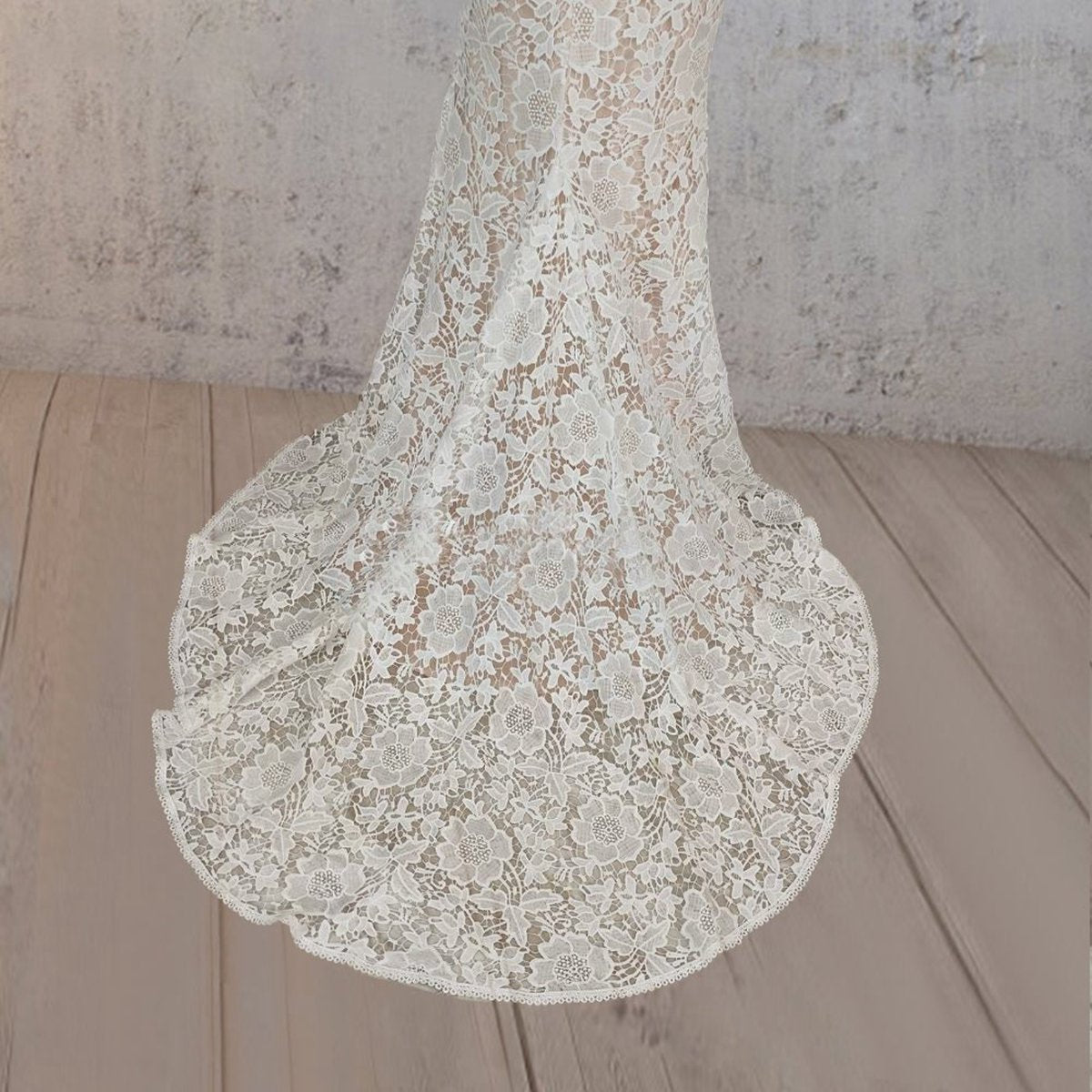 Mermaid Scoop Illusion Neck Floral Wedding Dresses