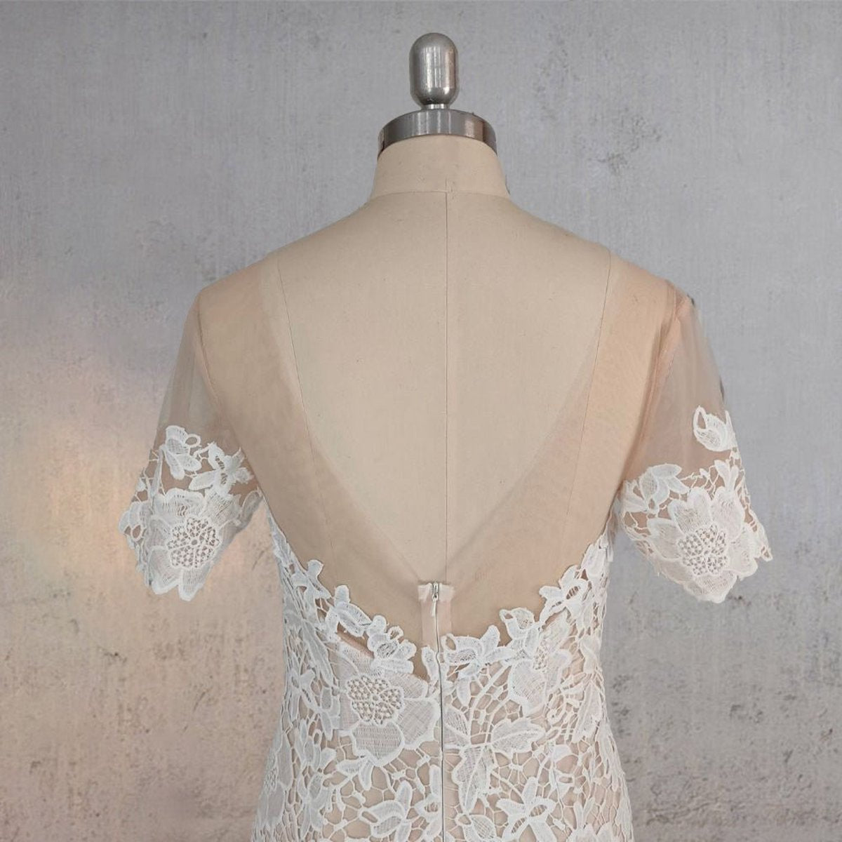 Mermaid Scoop Illusion Neck Floral Wedding Dresses