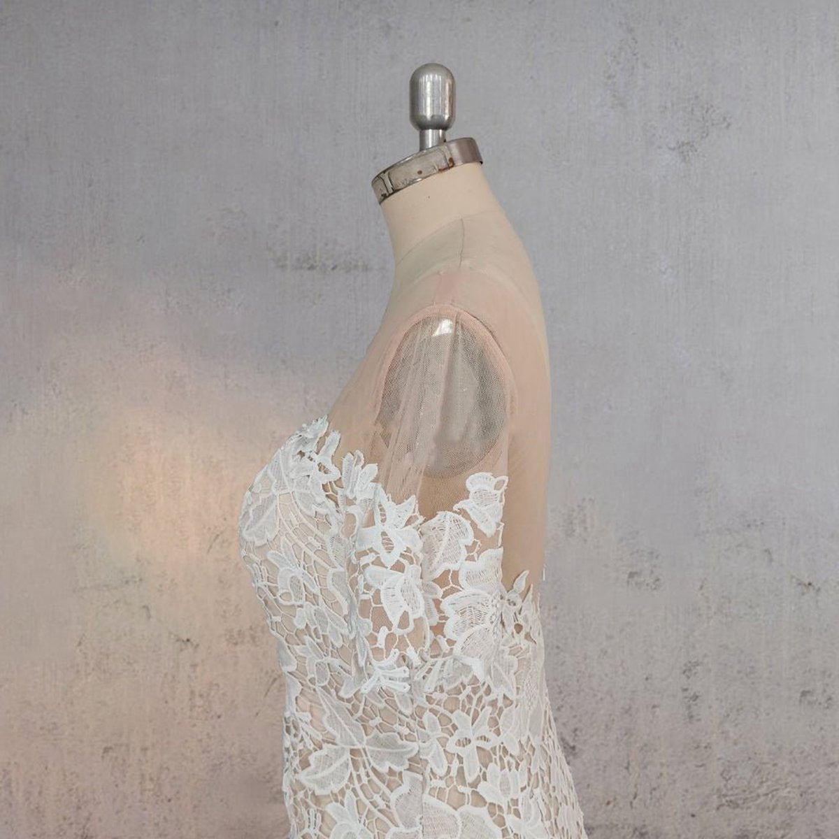 Mermaid Scoop Illusion Neck Floral Wedding Dresses