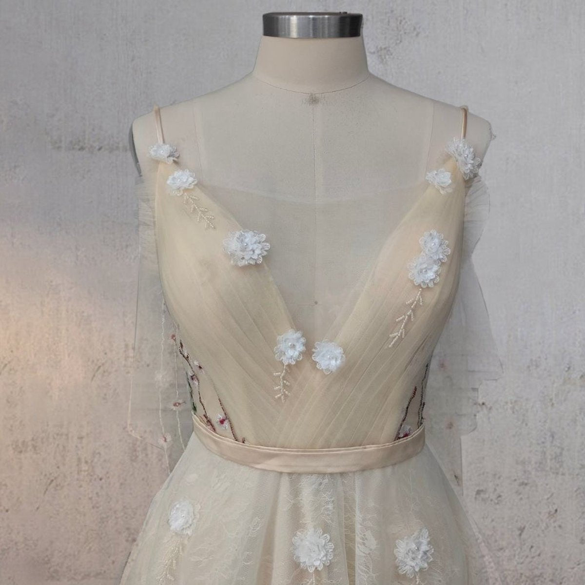 A-line V Neck Sleeveless Floral Enchantment Boho Wedding Dresses