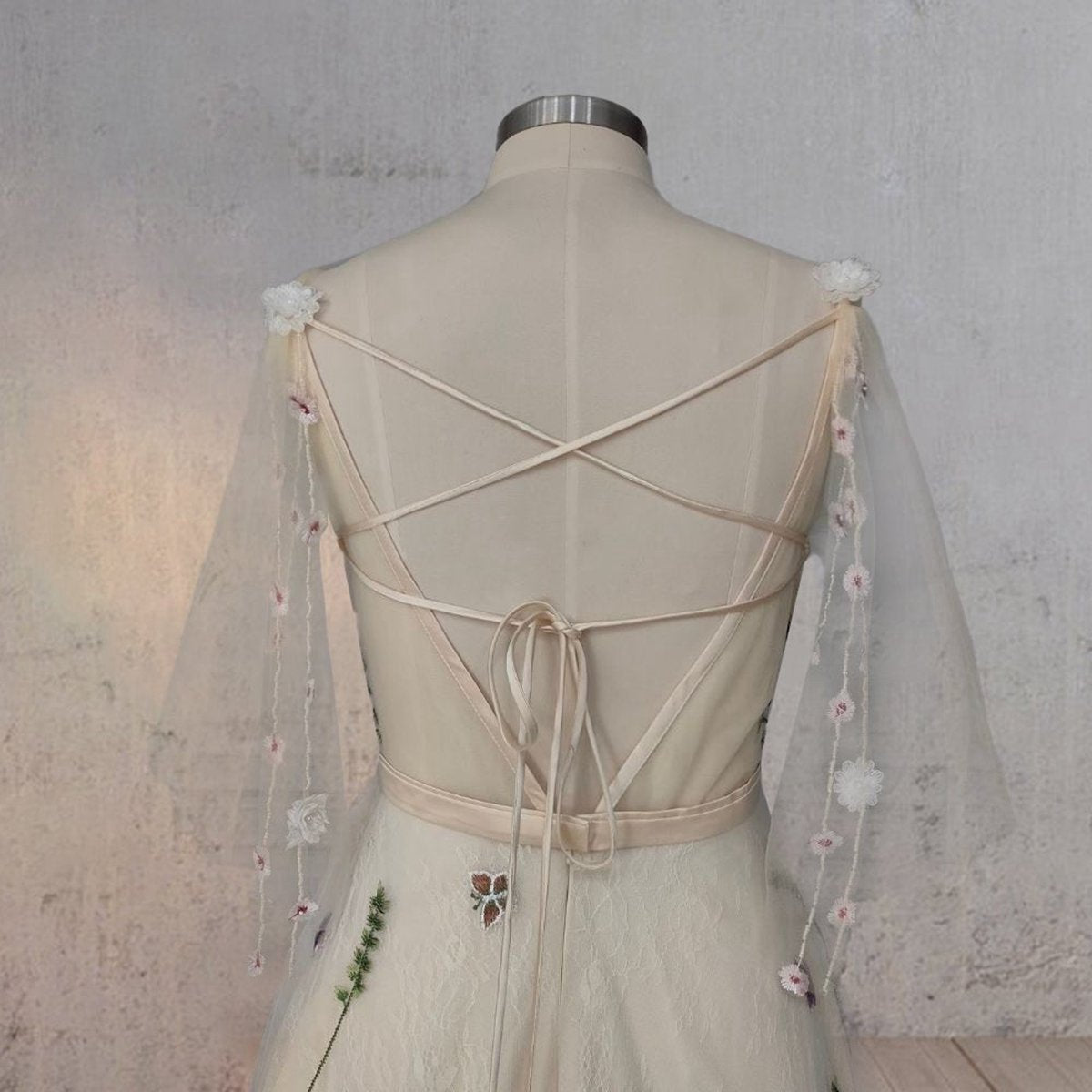 A-line V Neck Sleeveless Floral Enchantment Boho Wedding Dresses