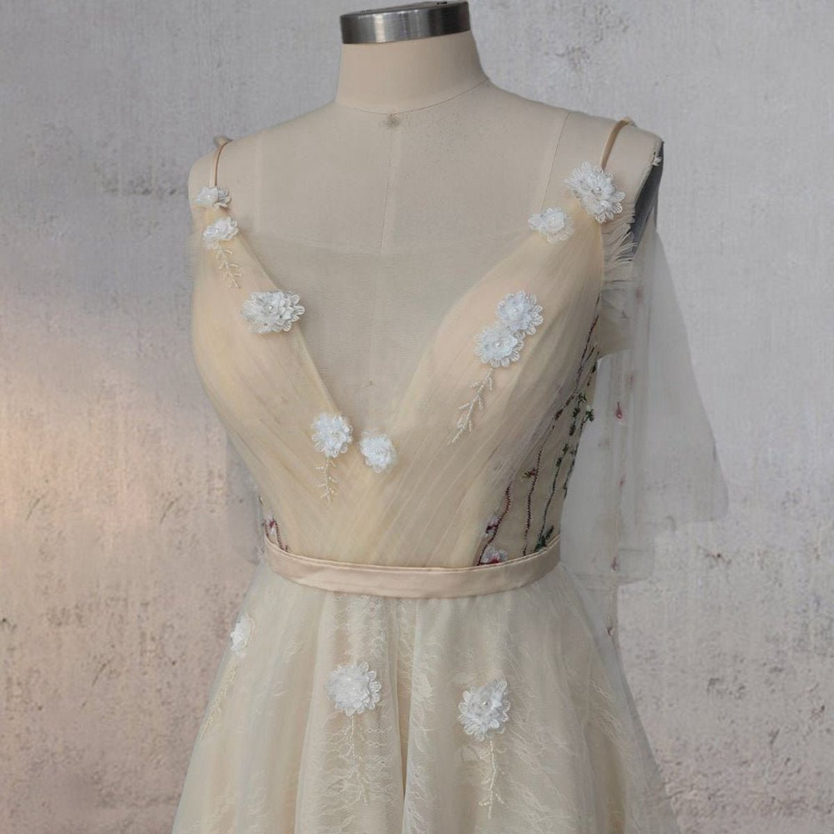 A-line V Neck Sleeveless Floral Enchantment Boho Wedding Dresses
