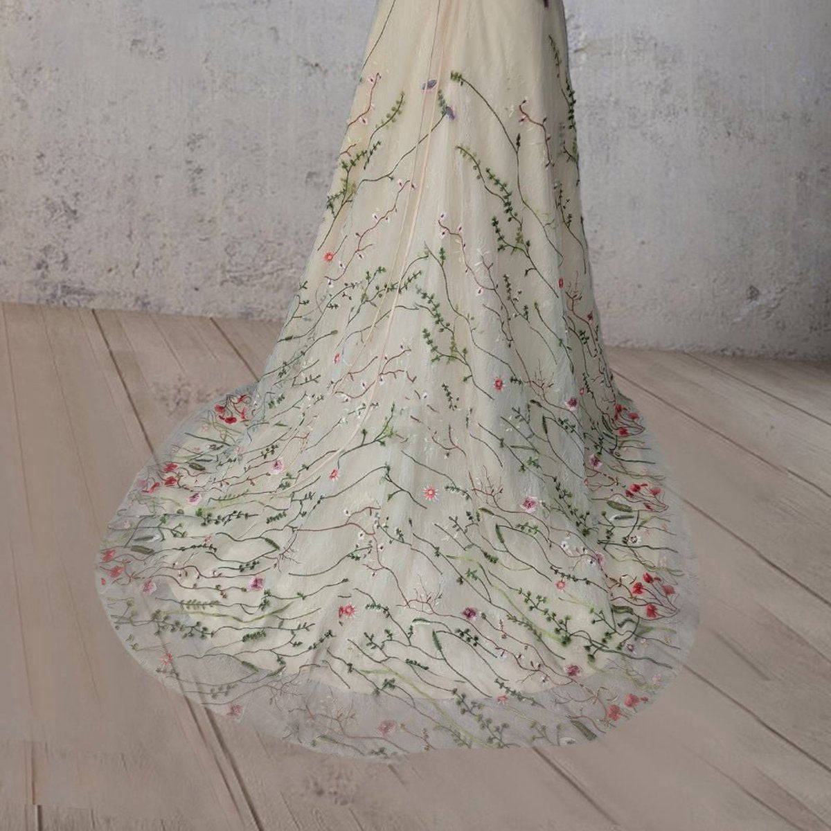 A-line V Neck Sleeveless Floral Enchantment Boho Wedding Dresses