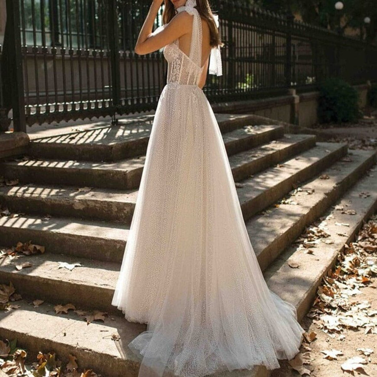 A-line Tulle Lace Flattering Wedding Dresses with Slit