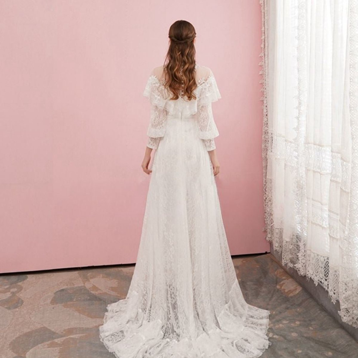 A-line Lace Appliques Illusion Neck Wedding Dresses