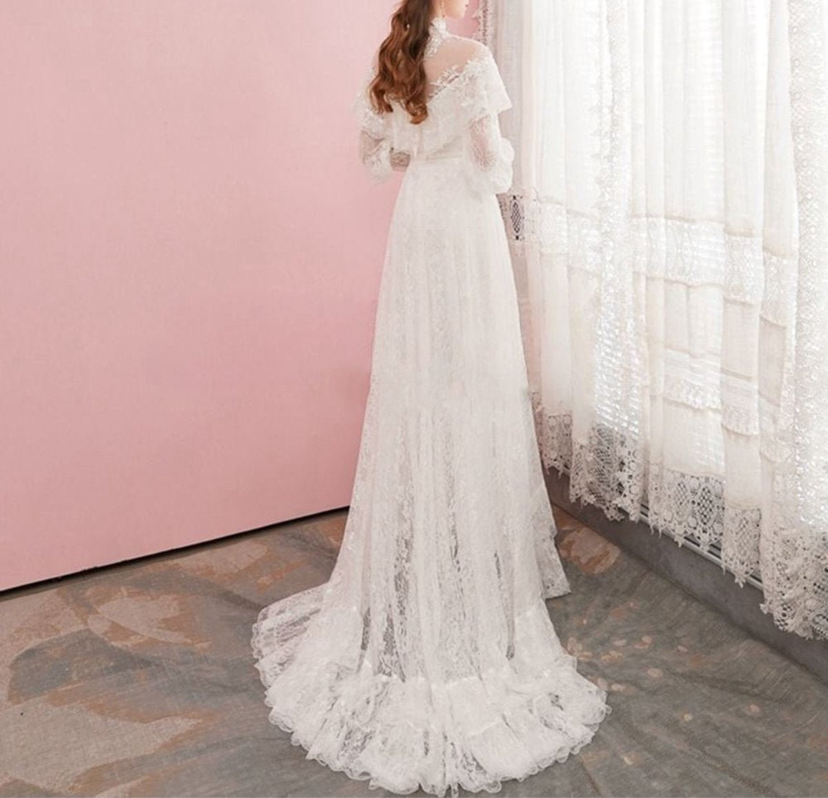 A-line Lace Appliques Illusion Neck Wedding Dresses