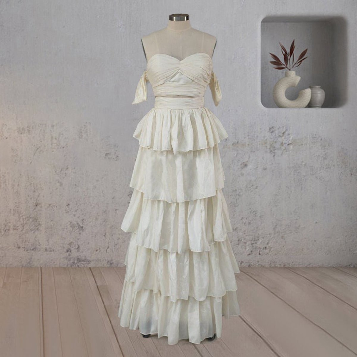 A-line Beige Multi-TieRuffles Wedding Dresses