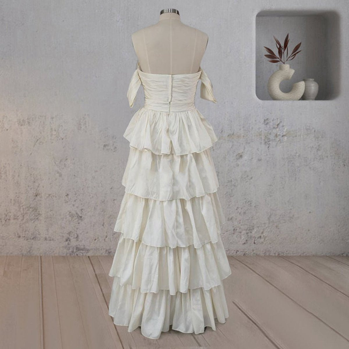 A-line Beige Multi-TieRuffles Wedding Dresses