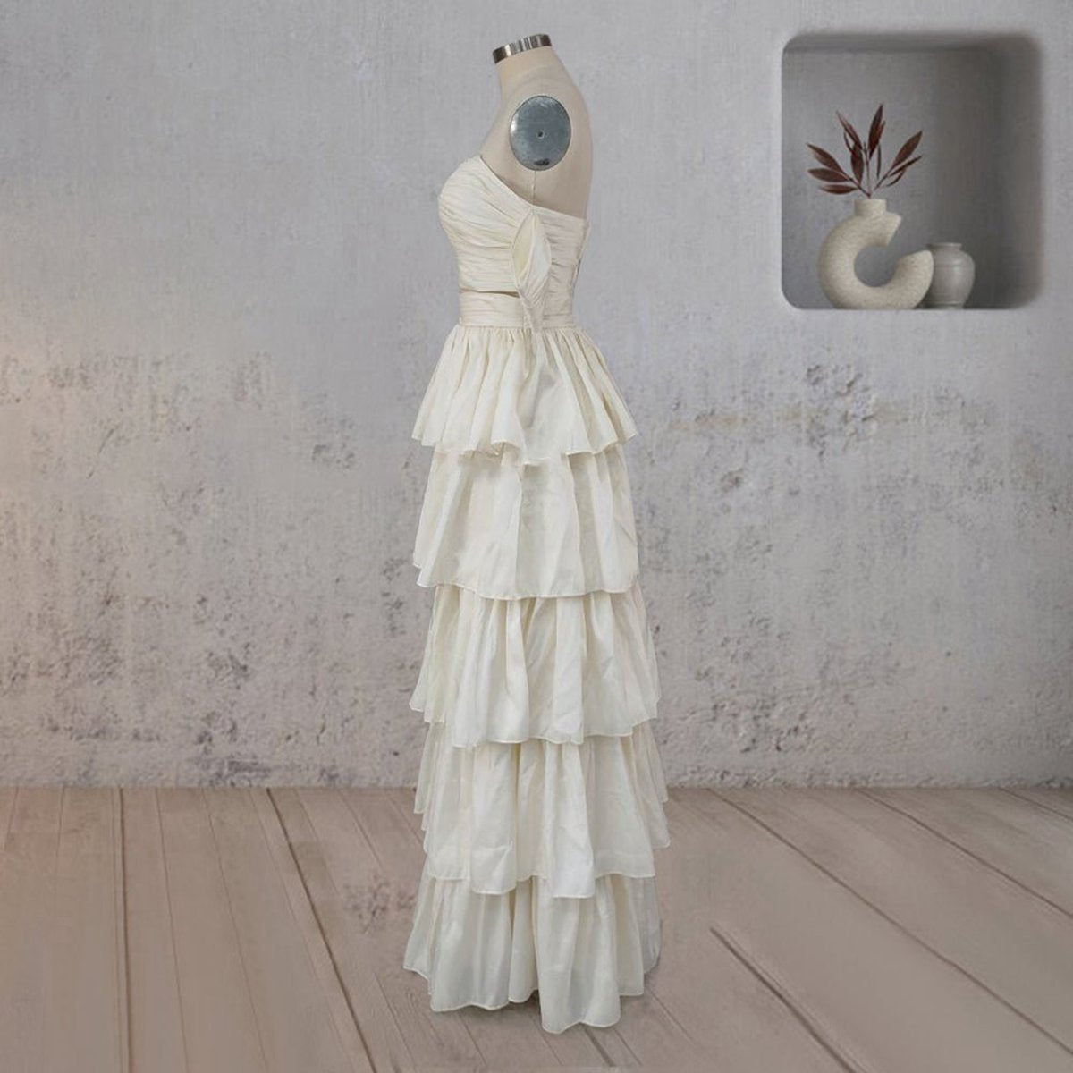 A-line Beige Multi-TieRuffles Wedding Dresses