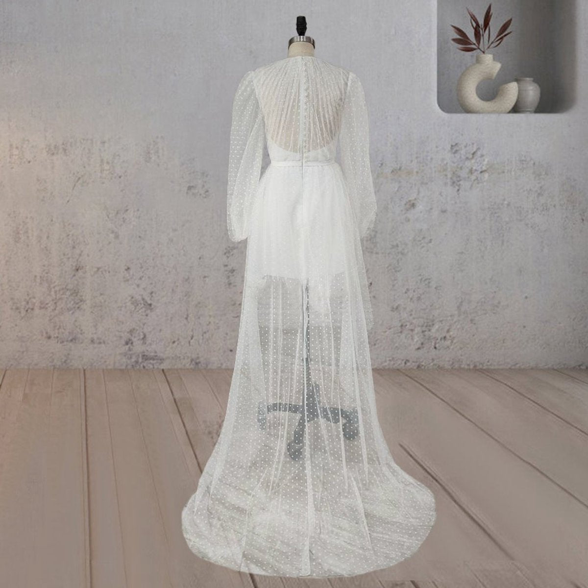 A-line Polka Dot Illusion Charm Asymmetrical Wedding Dresses