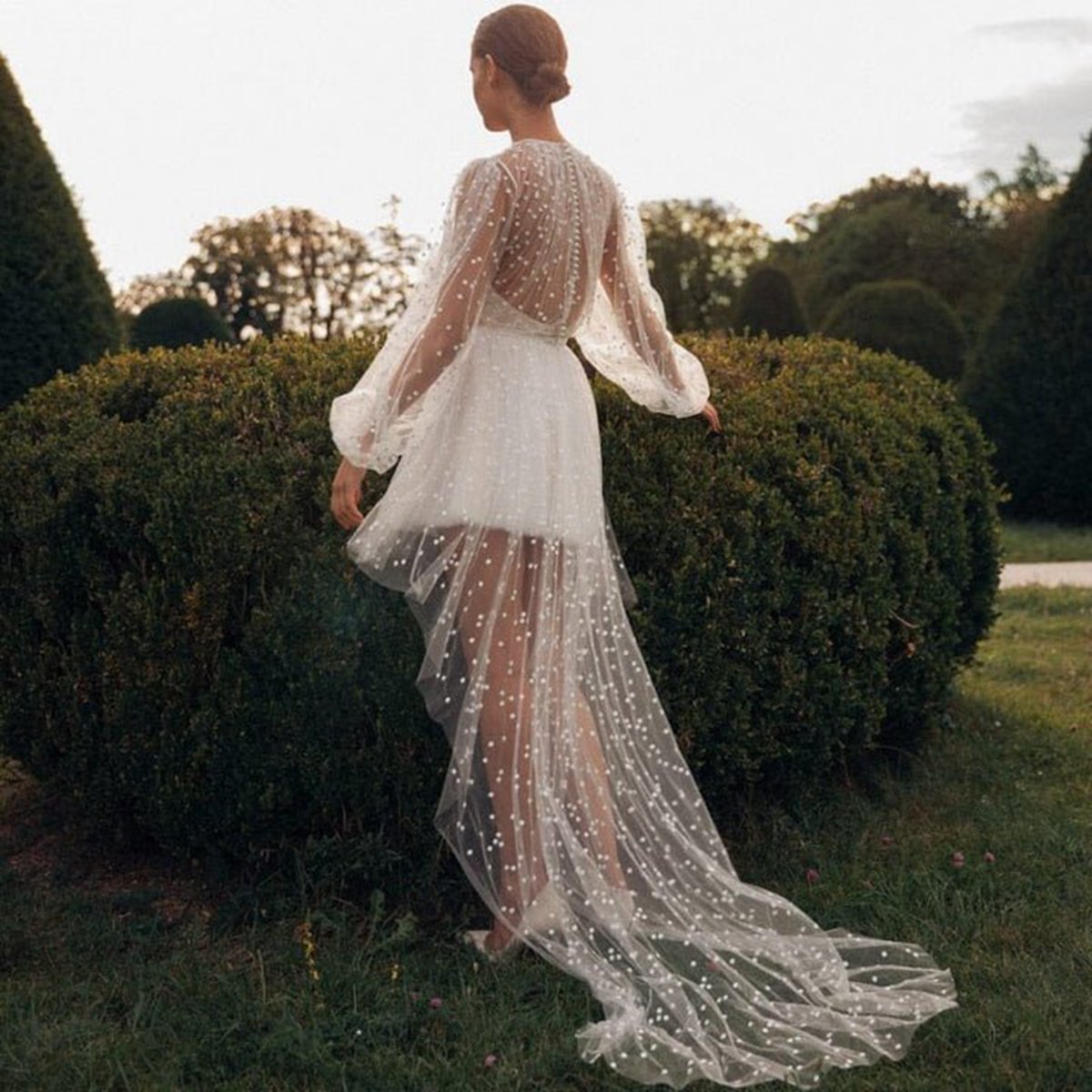 A-line Polka Dot Illusion Charm Asymmetrical Wedding Dresses