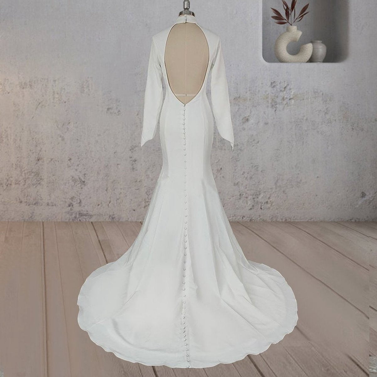 Mermaid Open Back High Neck Wedding Dresses