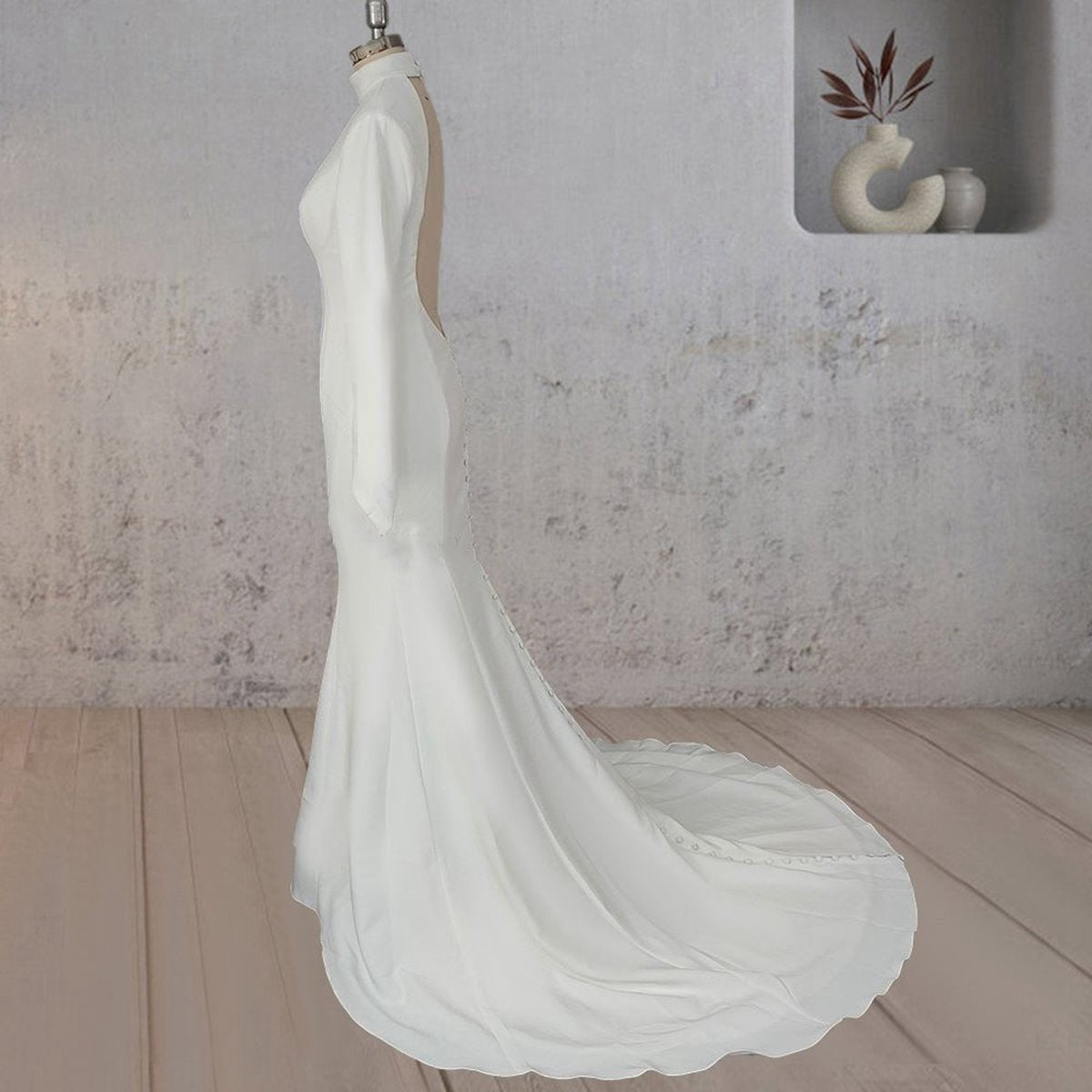 Mermaid Open Back High Neck Wedding Dresses