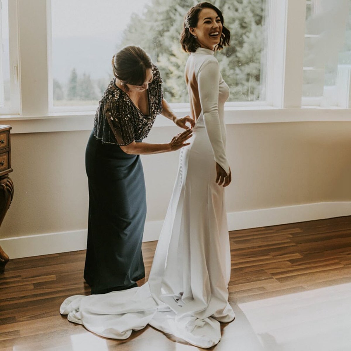 Mermaid Open Back High Neck Wedding Dresses