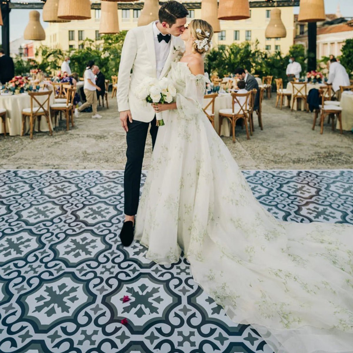 A-line Floral Appliqued Majesty Bridal Wedding Dresses with Ruffles