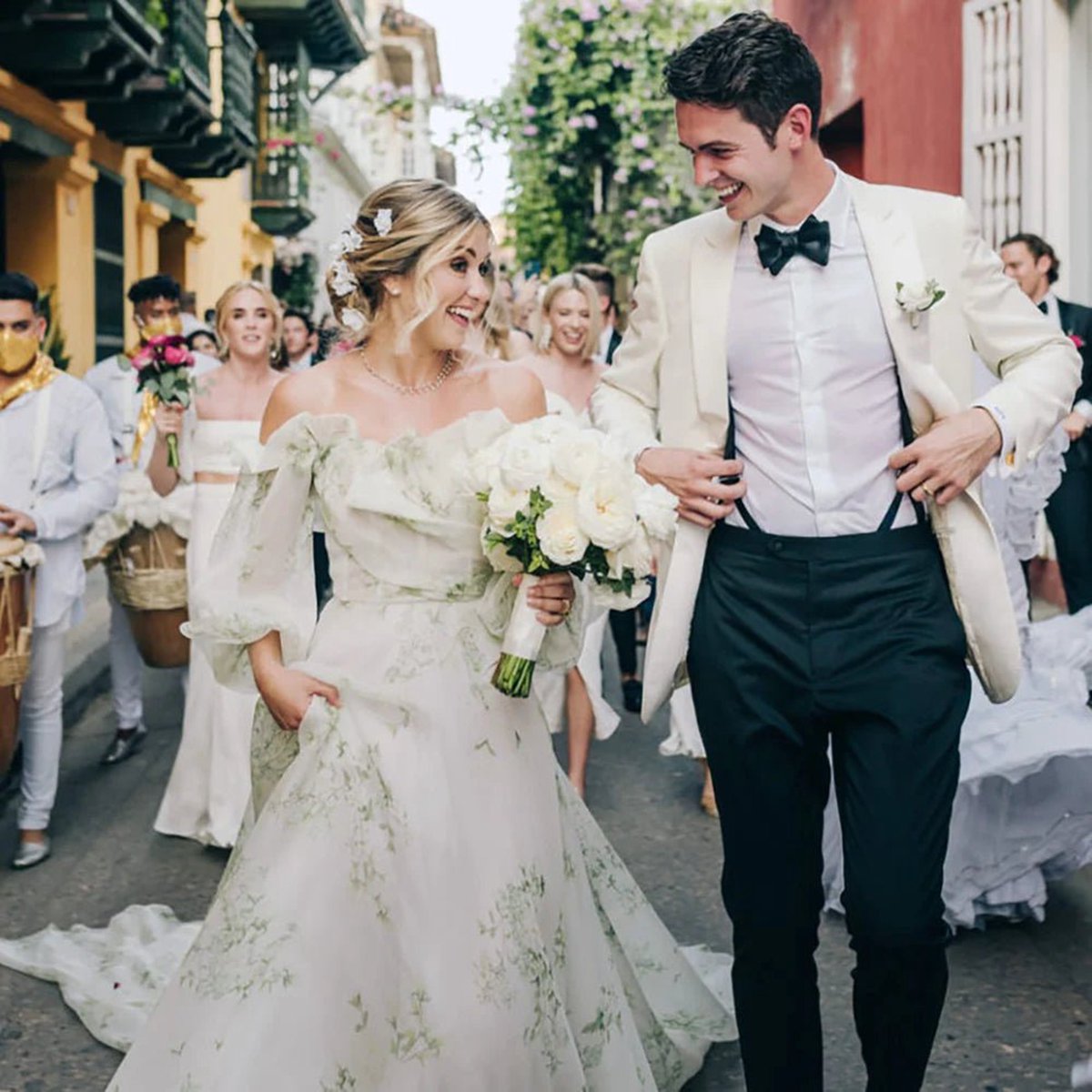 A-line Floral Appliqued Majesty Bridal Wedding Dresses with Ruffles