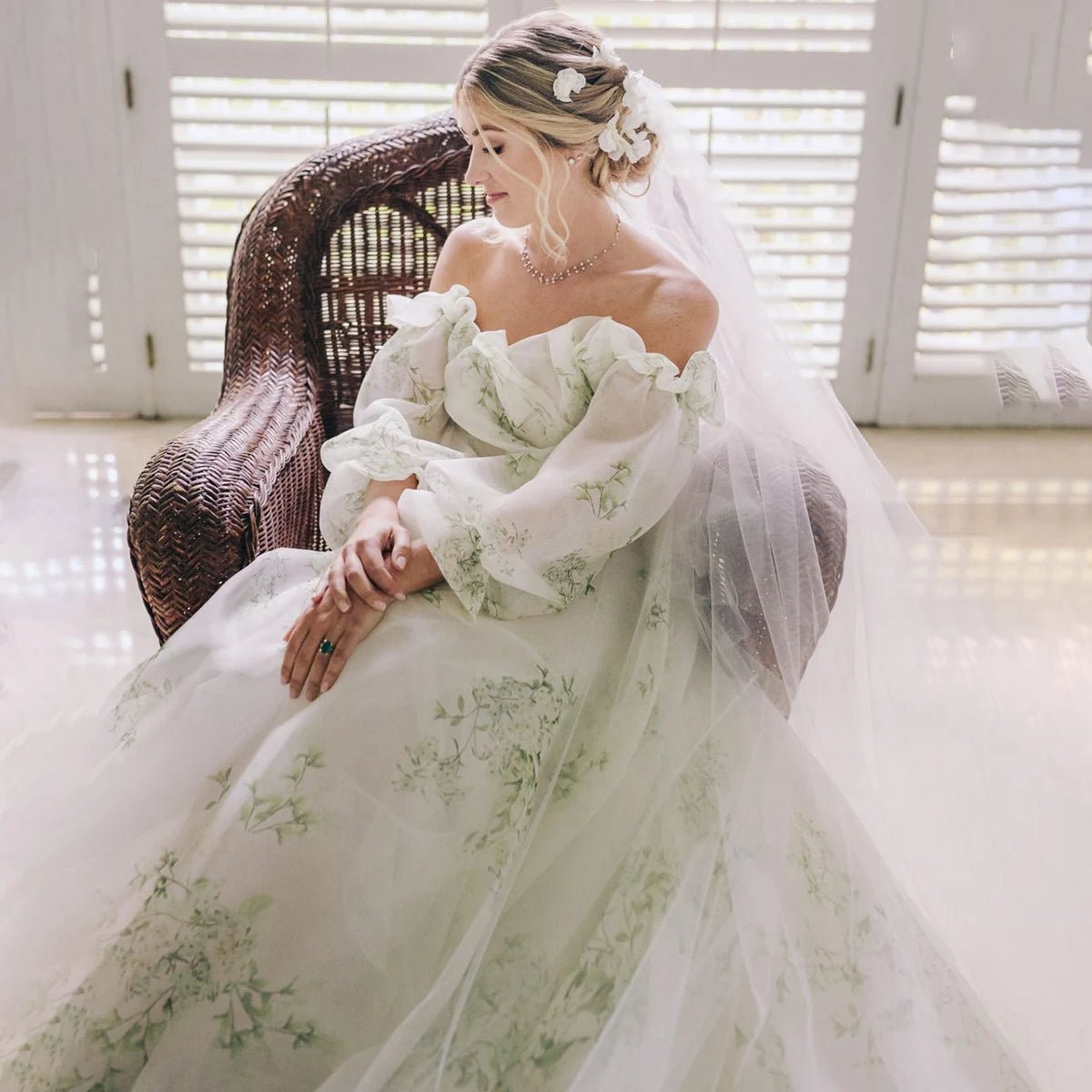 A-line Floral Appliqued Majesty Bridal Wedding Dresses with Ruffles
