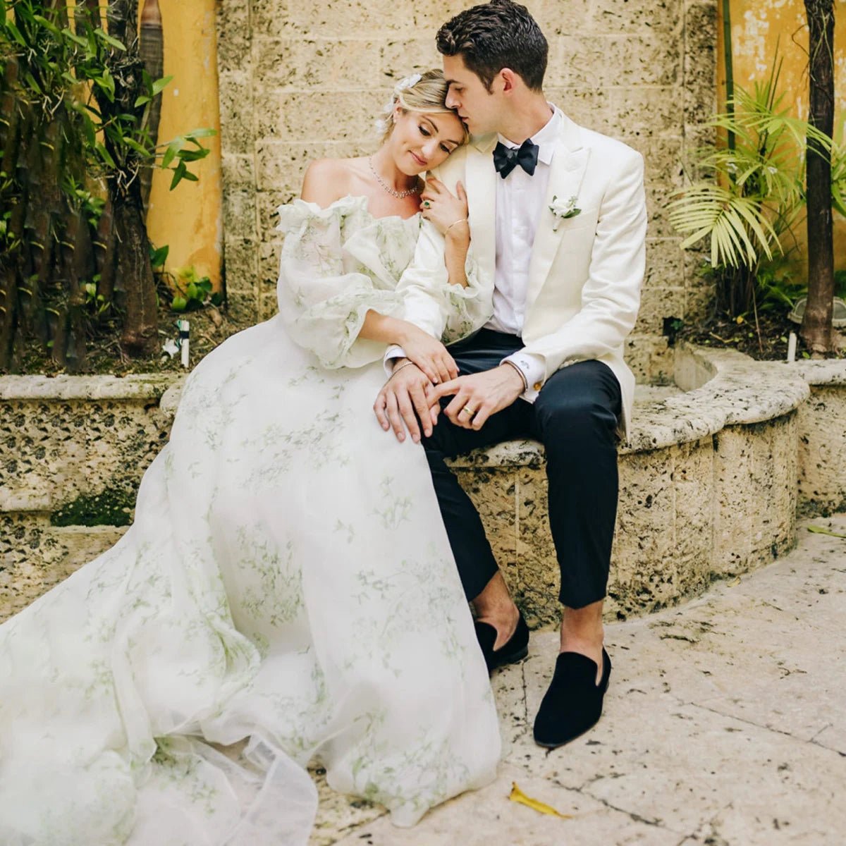 A-line Floral Appliqued Majesty Bridal Wedding Dresses with Ruffles