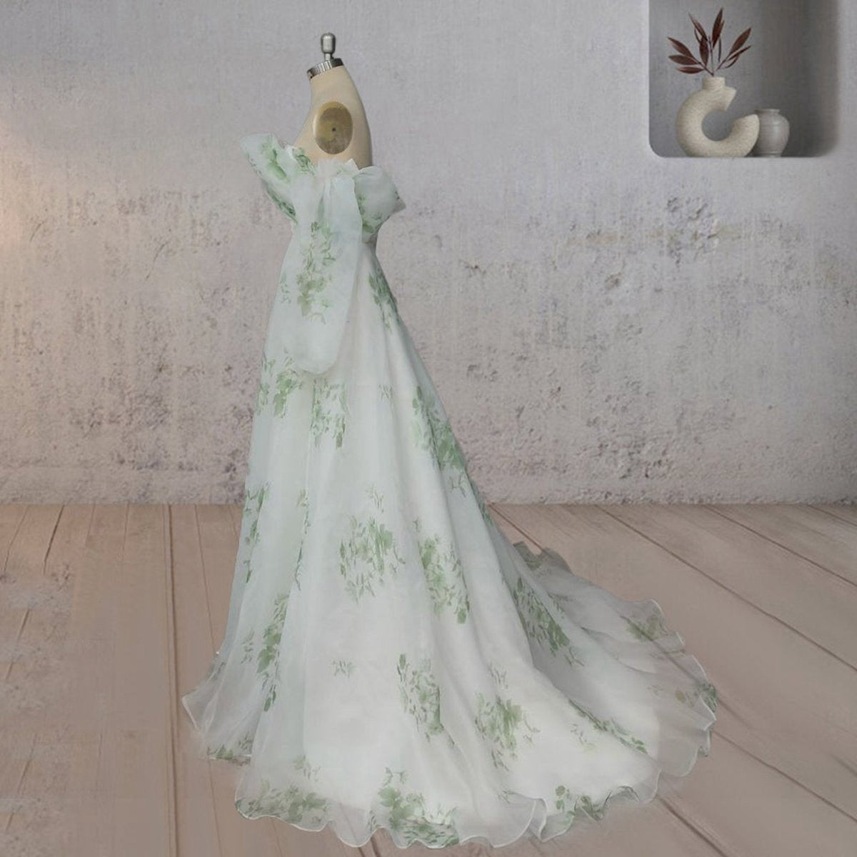 A-line Floral Appliqued Majesty Bridal Wedding Dresses with Ruffles