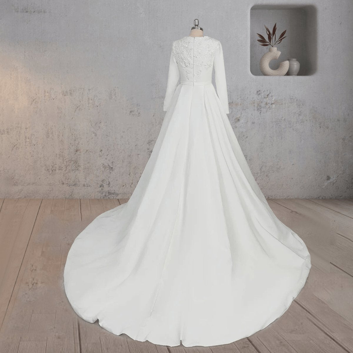 A-line Long Sleeves Appliqued Wedding Dresses with Train