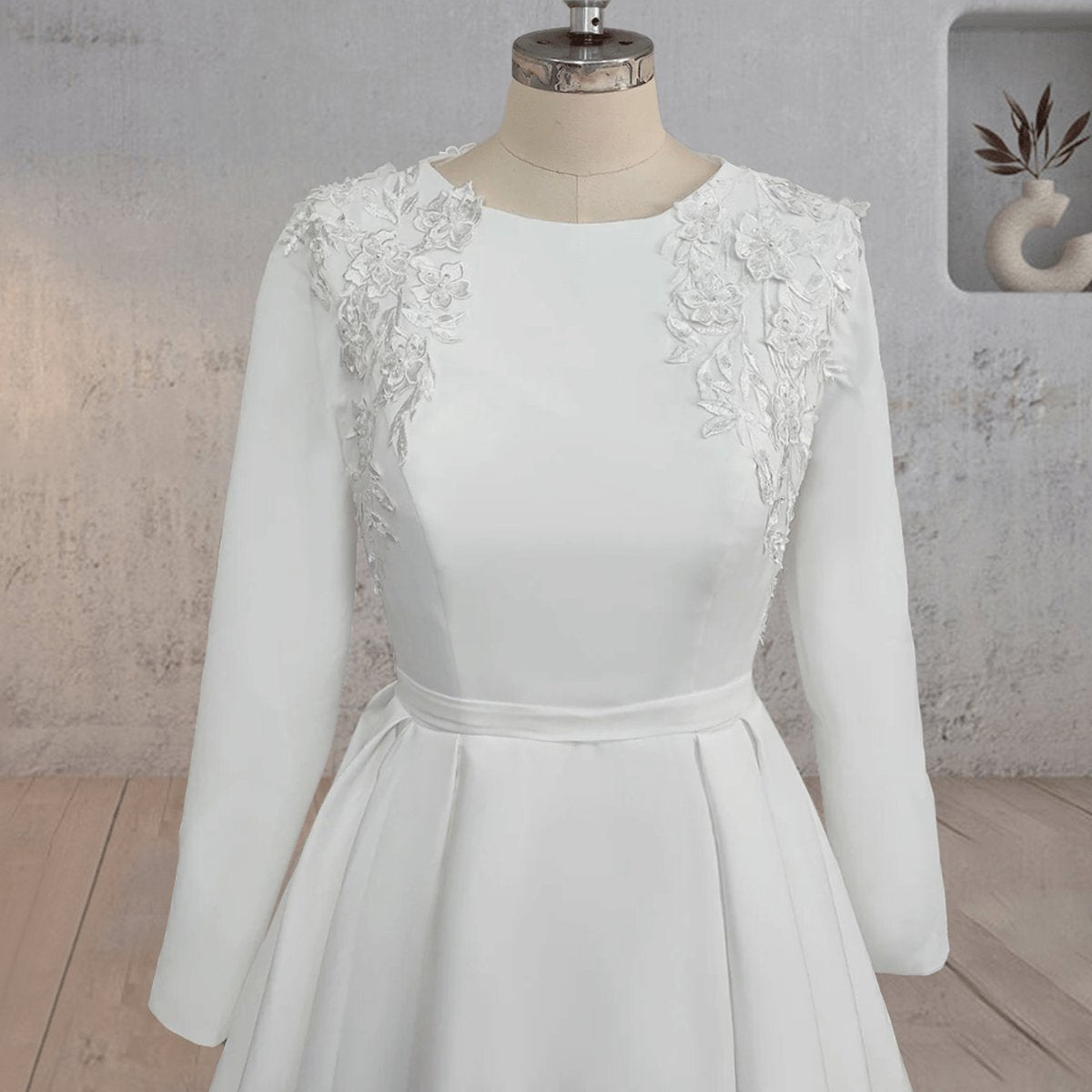 A-line Long Sleeves Appliqued Wedding Dresses with Train