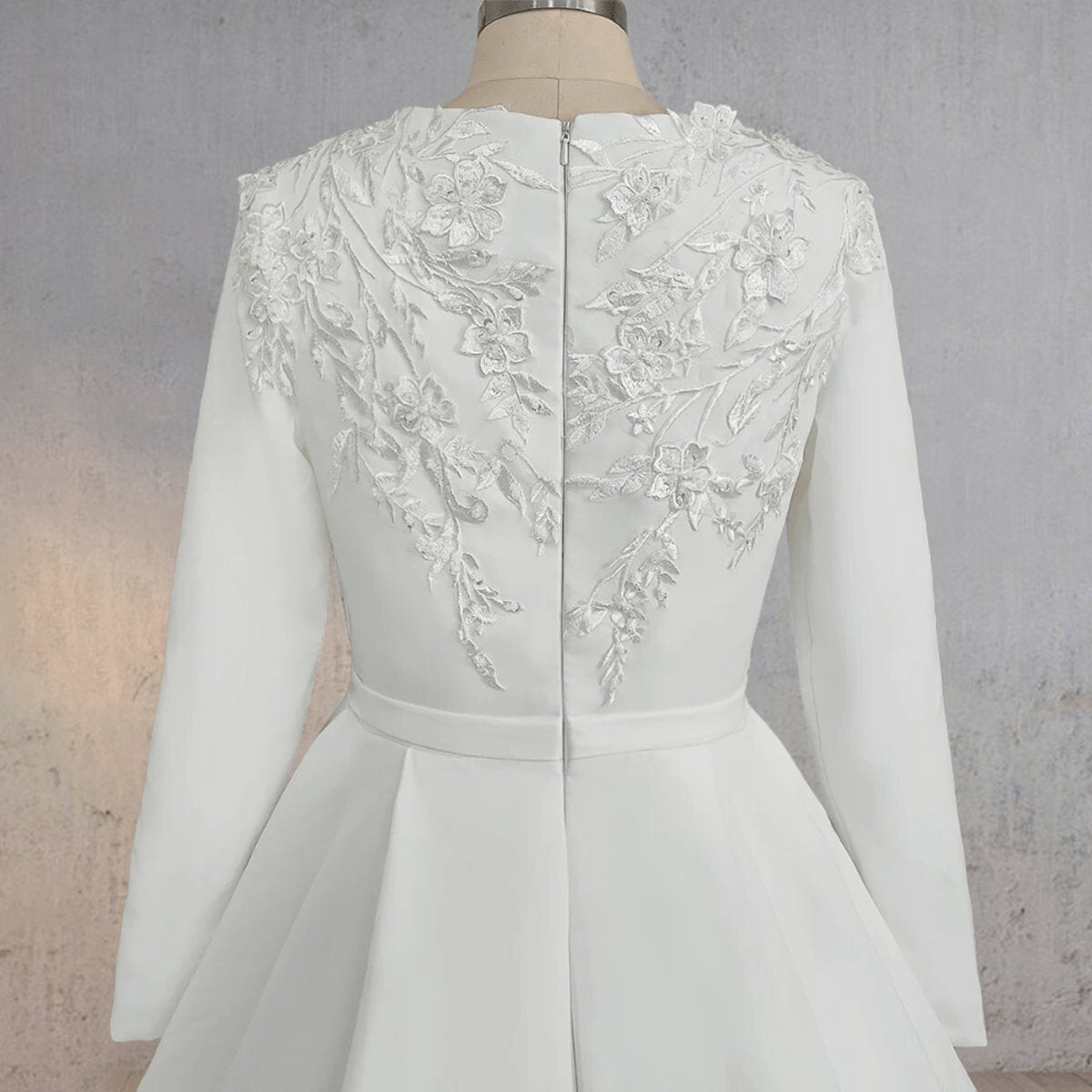 A-line Long Sleeves Appliqued Wedding Dresses with Train