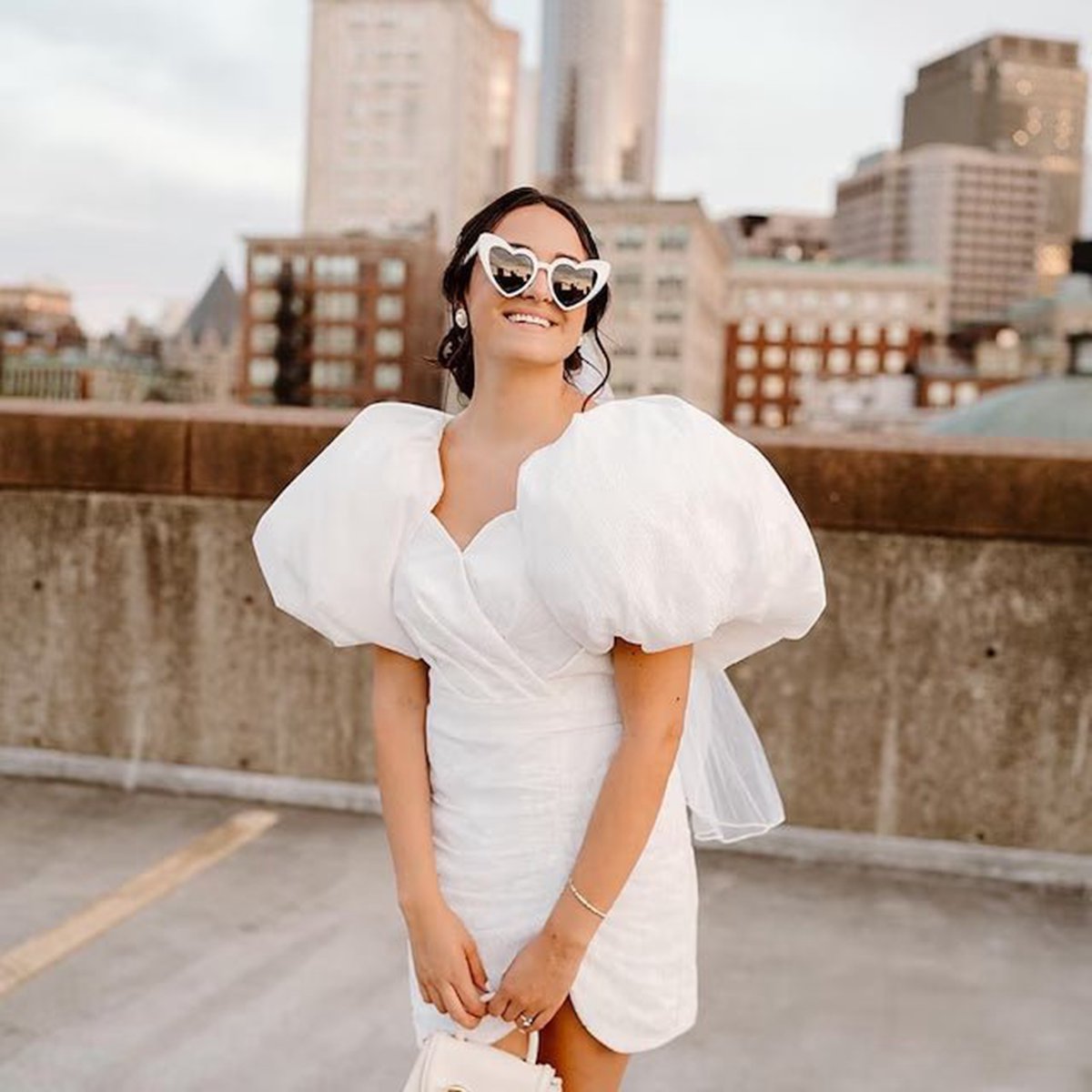 Sheath Puff Sleeves Short V-Neck Wedding Dresses