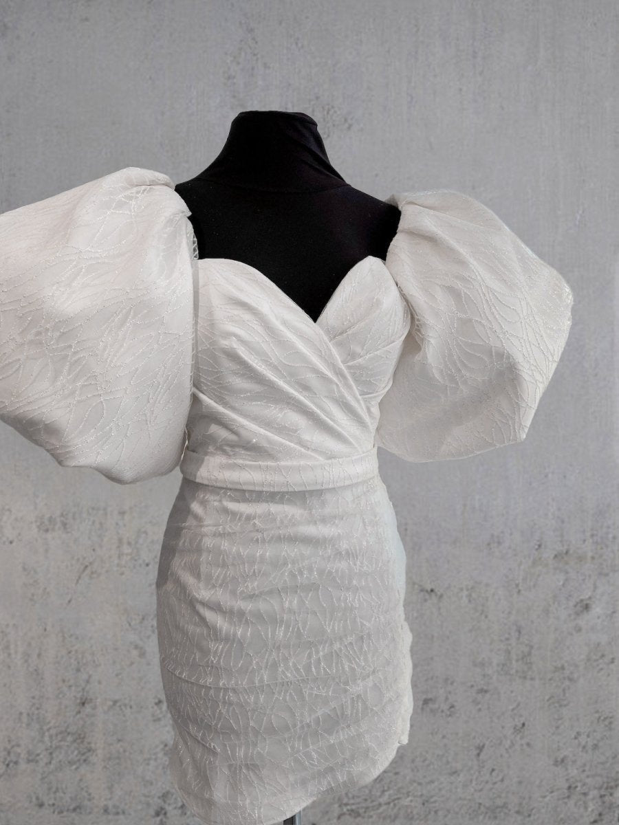 Sheath Puff Sleeves Short V-Neck Wedding Dresses