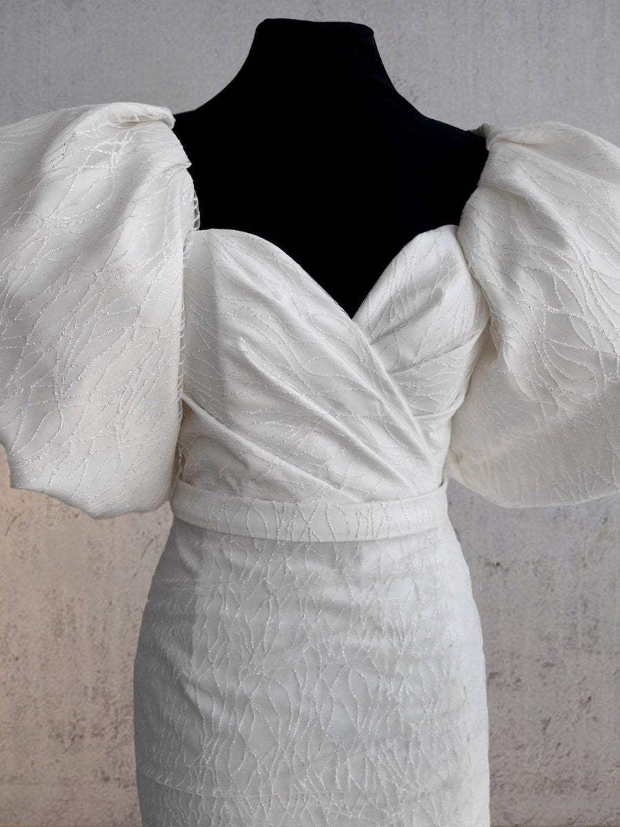 Sheath Puff Sleeves Short V-Neck Wedding Dresses