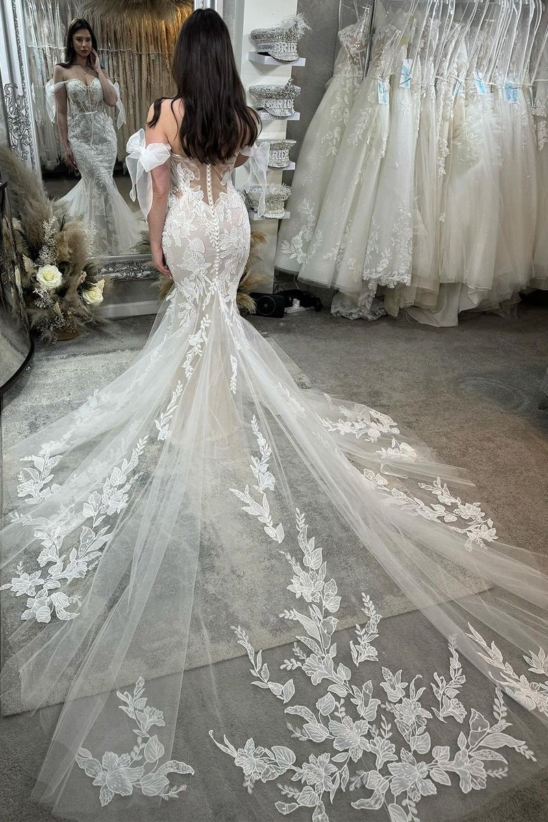 Princess Mermaid Off the Shoulder Lace Appliques Wedding Dresses