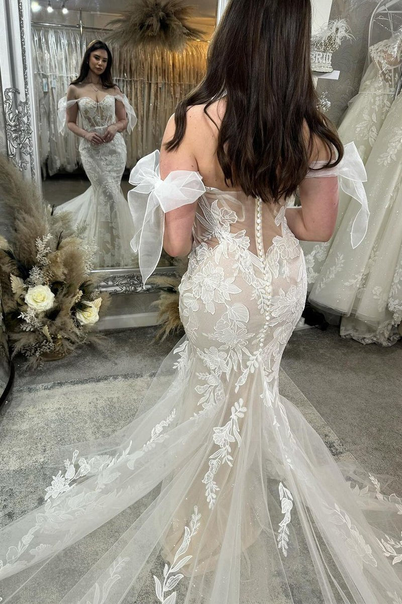 Princess Mermaid Off the Shoulder Lace Appliques Wedding Dresses