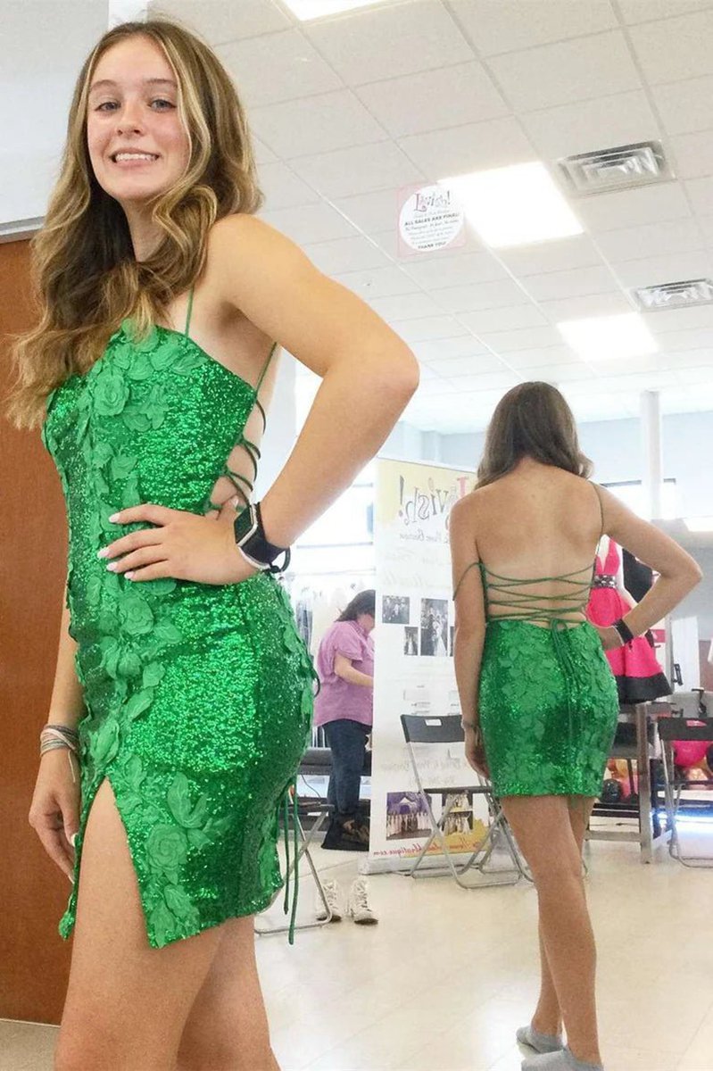 Sheath Sequin Open Back Homecoming Dresses with 3D Flowers