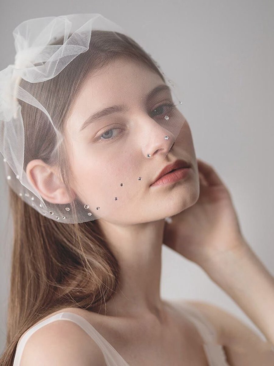 Vintage-Inspired Birdcage Veils with Tiny Crystals Blusher Veil