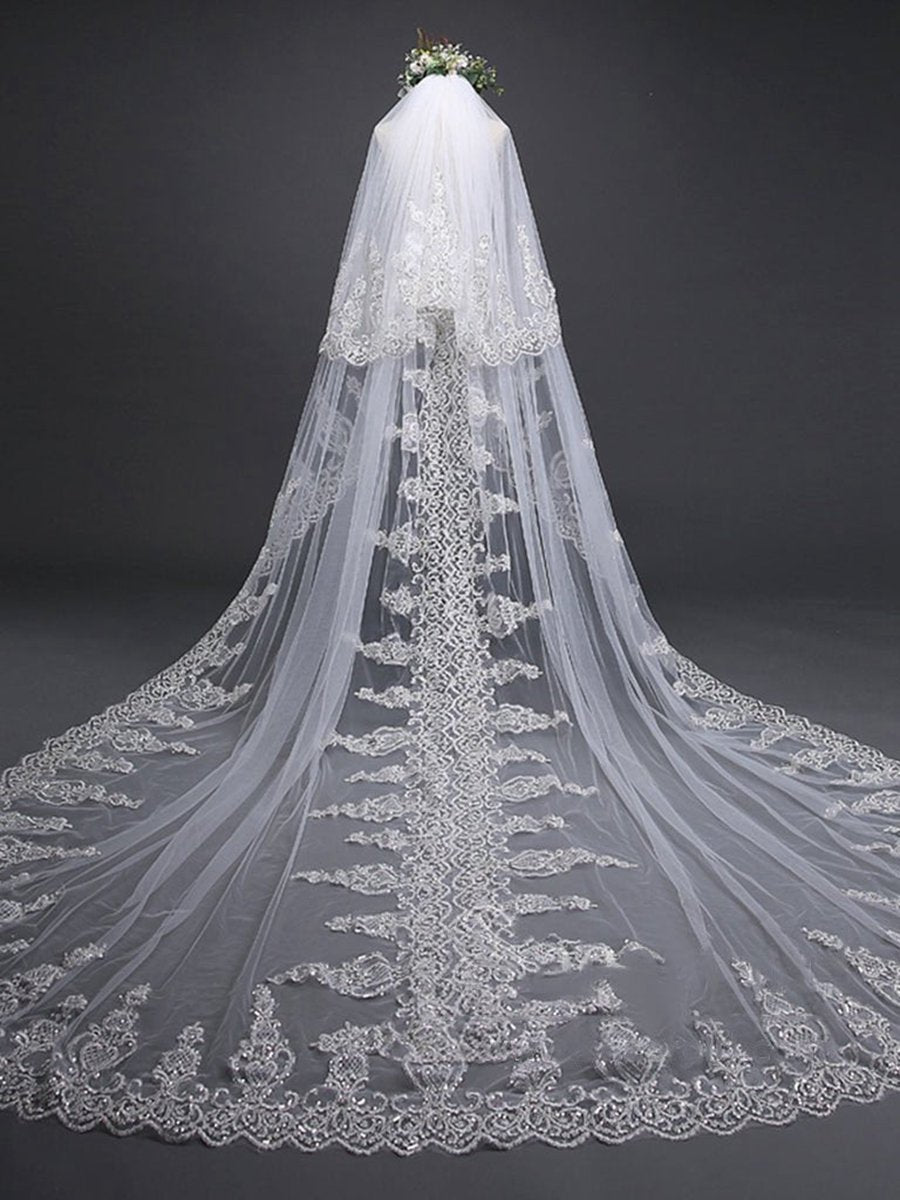Exquise Floral Lace with Shaped Edge Cathedral Veil Bridal Veil Wedding Veil