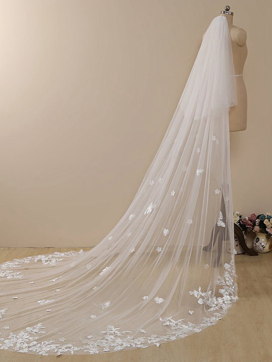 Delicate Flower Lace Cathedral Veil Bridal Veil Wedding Veil