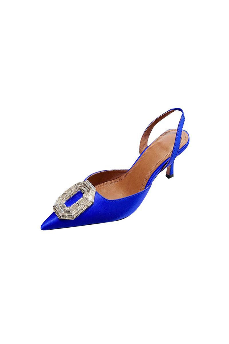 Satin Buckled Mid Heel Stiletto Sandals