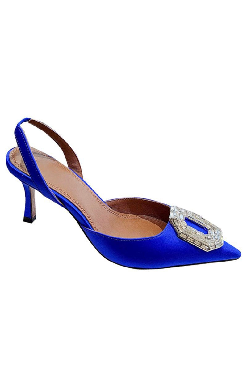 Satin Buckled Mid Heel Stiletto Sandals