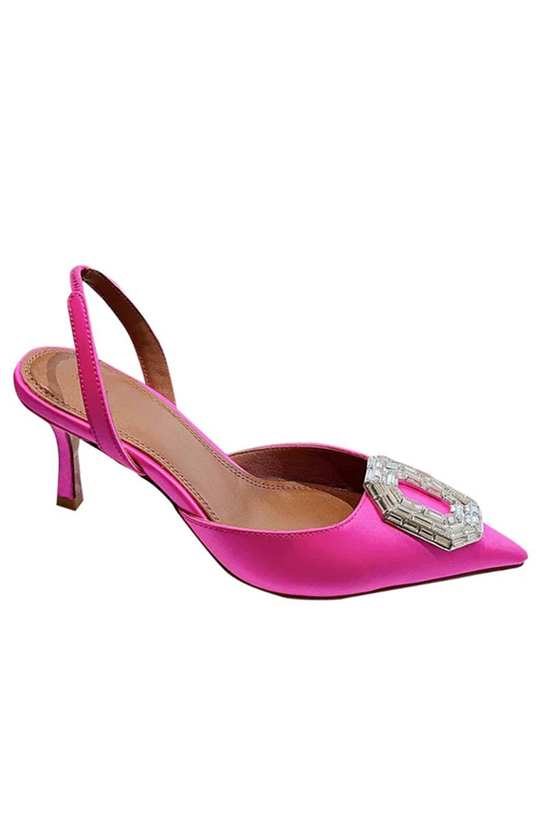 Satin Buckled Mid Heel Stiletto Sandals