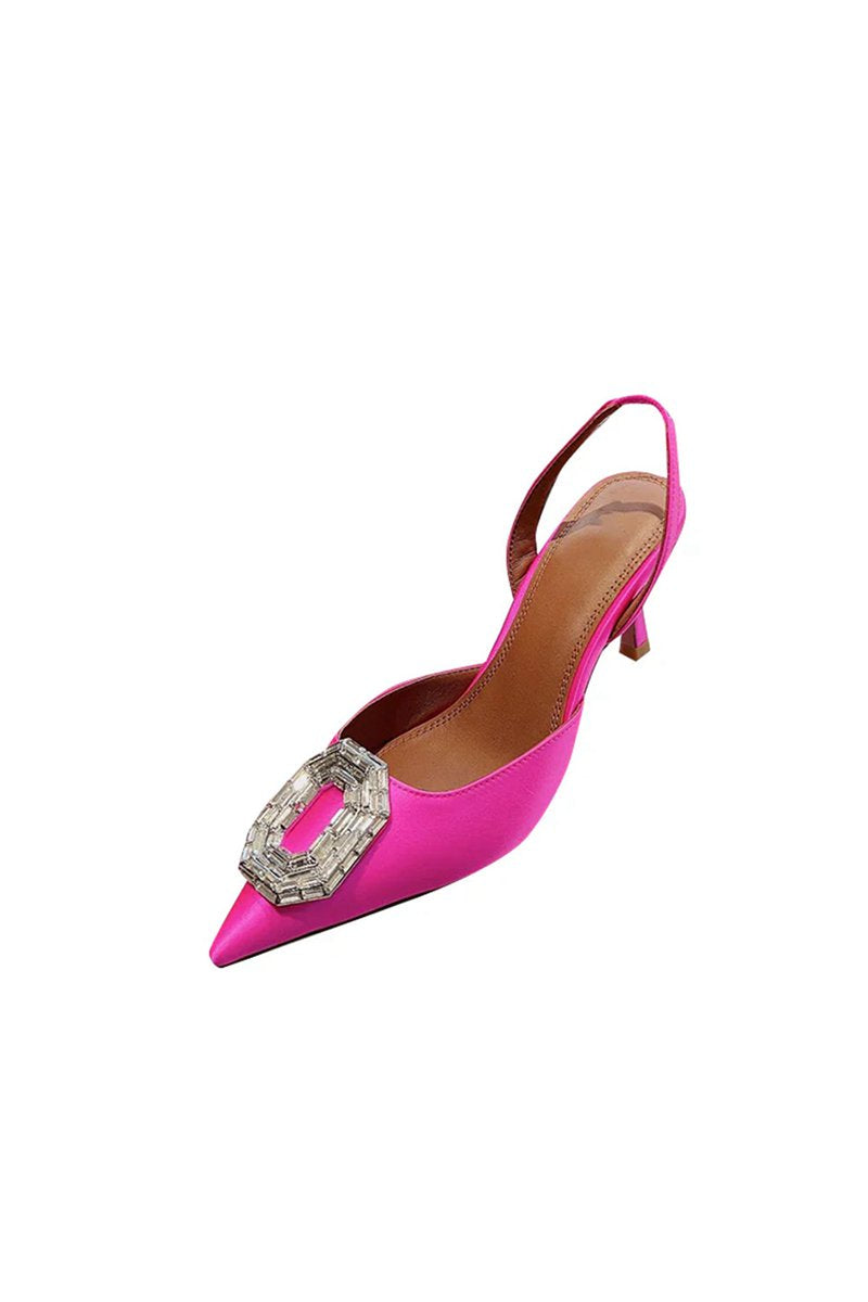Satin Buckled Mid Heel Stiletto Sandals