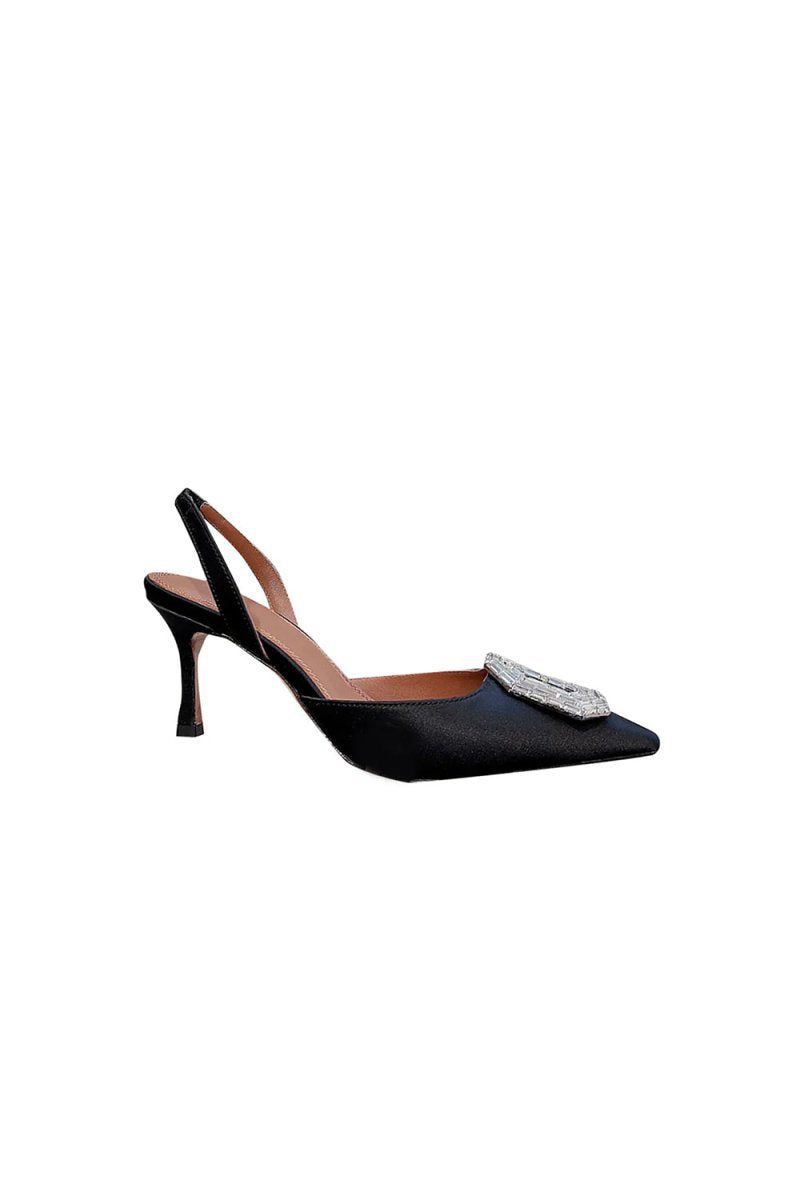 Satin Buckled Mid Heel Stiletto Sandals