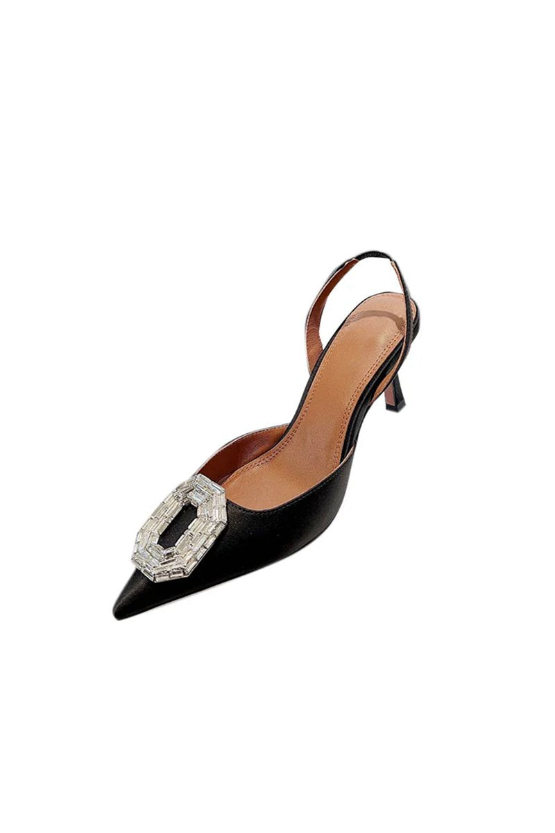 Satin Buckled Mid Heel Stiletto Sandals