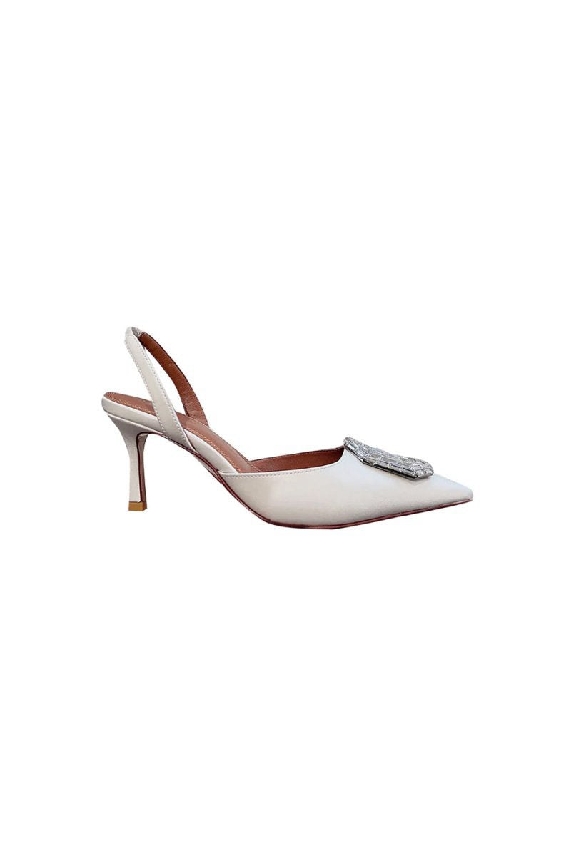 Satin Buckled Mid Heel Stiletto Sandals