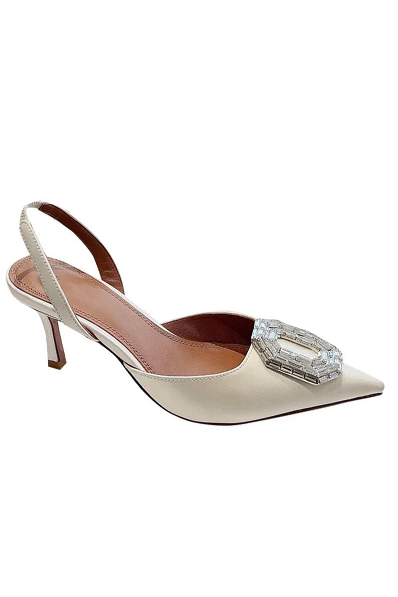Satin Buckled Mid Heel Stiletto Sandals