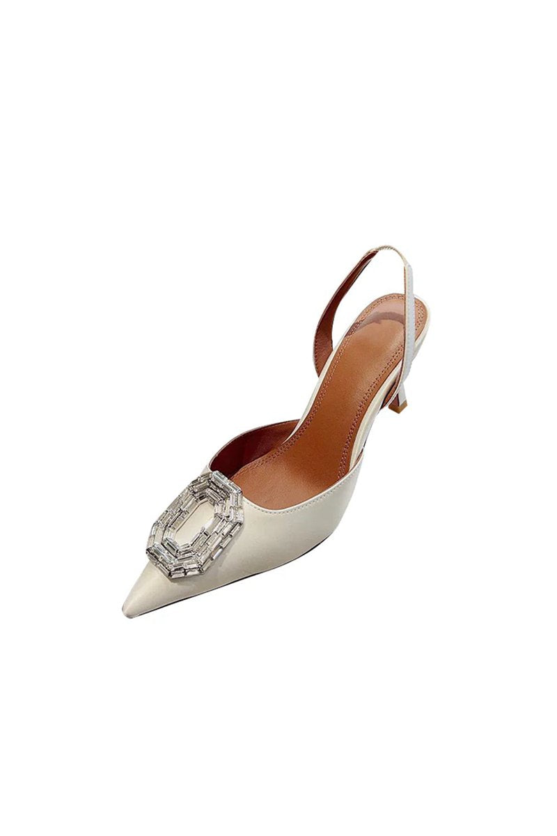 Satin Buckled Mid Heel Stiletto Sandals