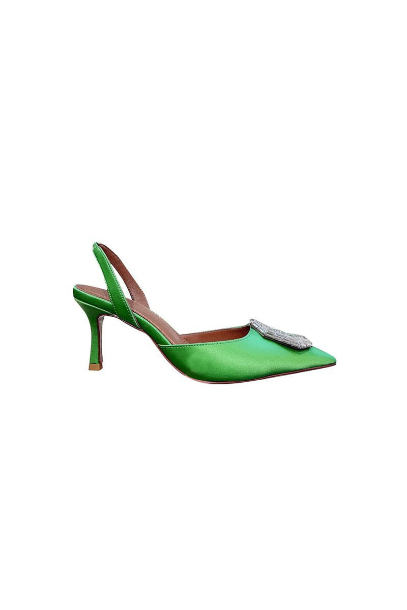Satin Buckled Mid Heel Stiletto Sandals