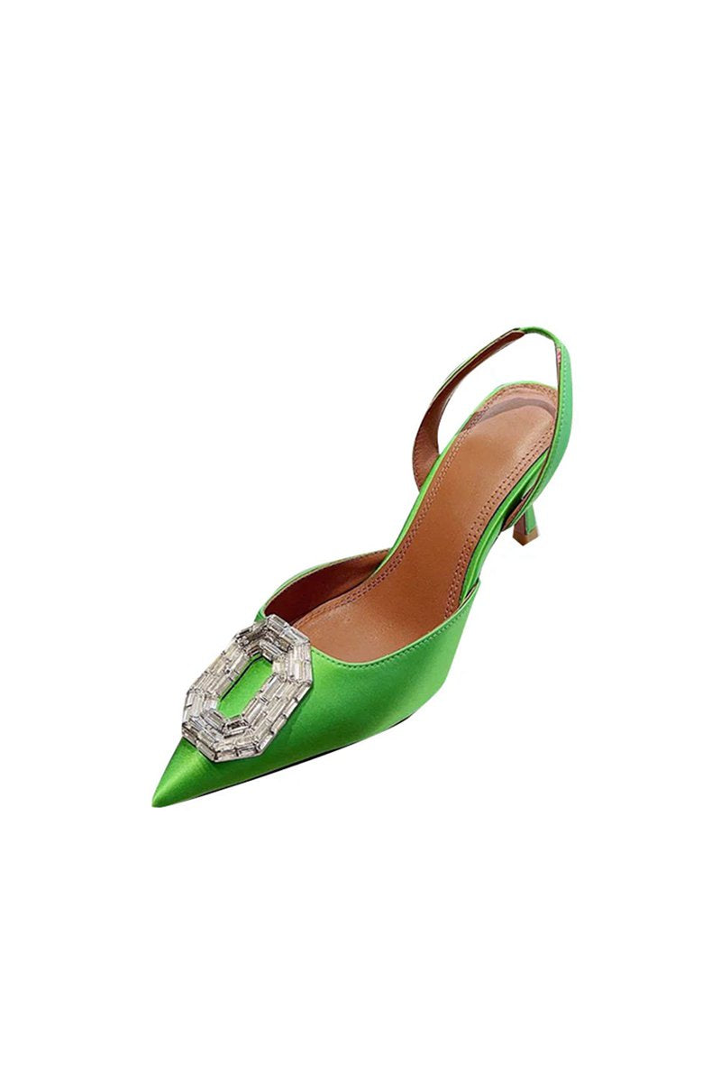 Satin Buckled Mid Heel Stiletto Sandals