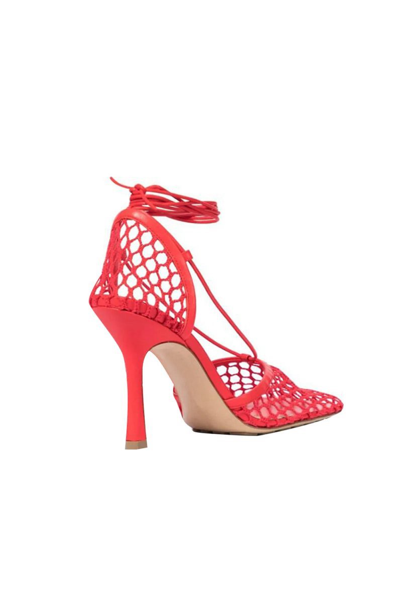 Yellow Stiletto Heel Lace Up Fishnet High Heel Sandals