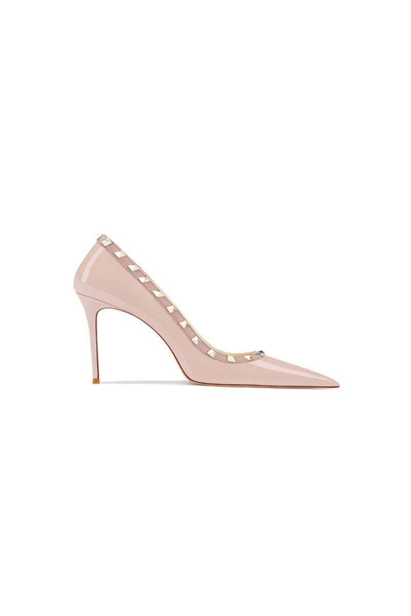 Dark Studded Mid Heel Pumps