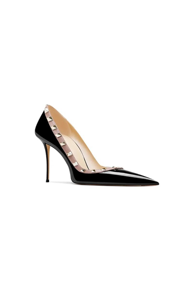 Dark Studded Mid Heel Pumps